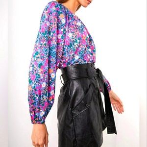 Rails  Indi ~ Leilani Floral Boho Blouse Poof Sleeves -New Wildflowers Blouse XS